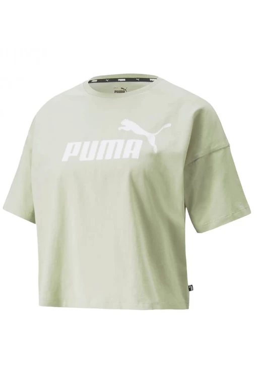 Футболка Puma спортивная ESS Cropped Logo Tee зеленого цвета