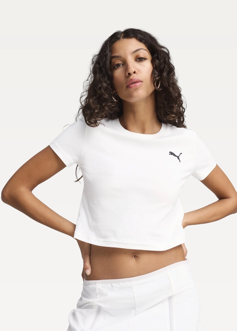 Футболка жіноча PUMA WARDROBE ESS Baby Tee білого кольору