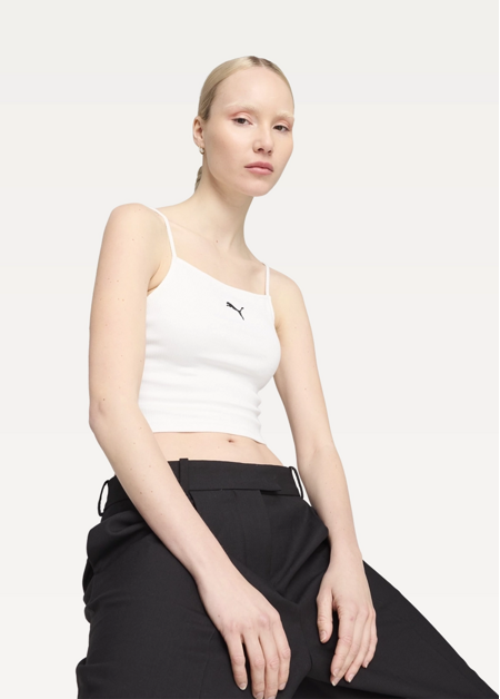 Топ спортивний жіночий PUMA WARDROBE ESS Ribbed Tank Top білого кольору