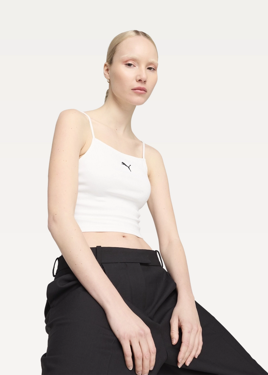 Топ спортивный женский PUMA WARDROBE ESS Ribbed Tank Top белого цвета