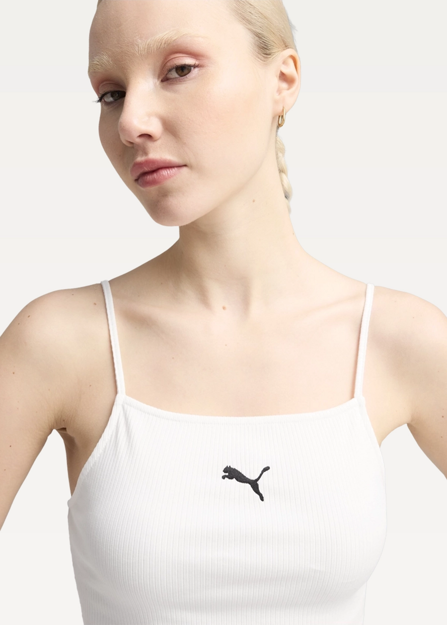 Топ спортивный женский PUMA WARDROBE ESS Ribbed Tank Top белого цвета