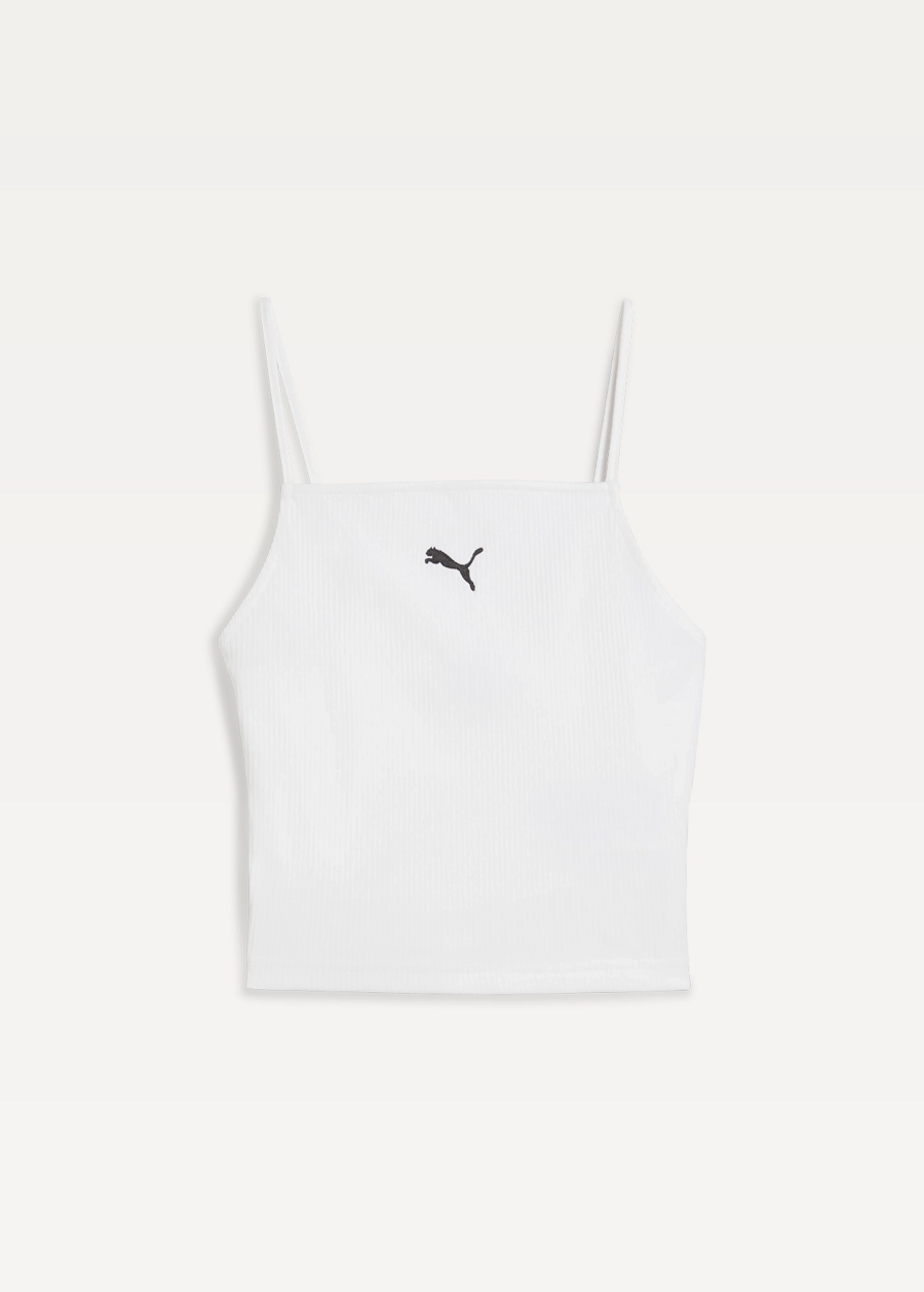 Топ спортивный женский PUMA WARDROBE ESS Ribbed Tank Top белого цвета