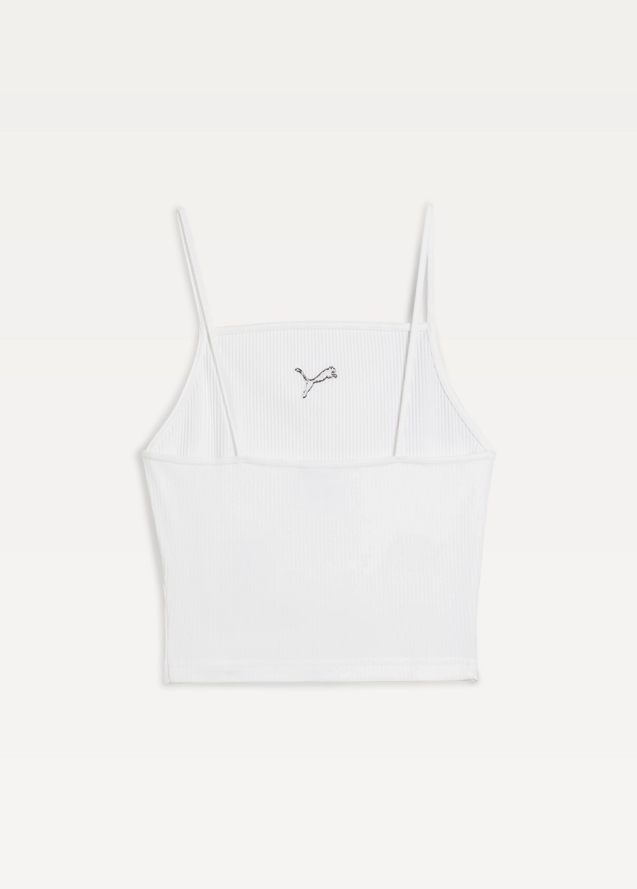 Топ спортивный женский PUMA WARDROBE ESS Ribbed Tank Top белого цвета