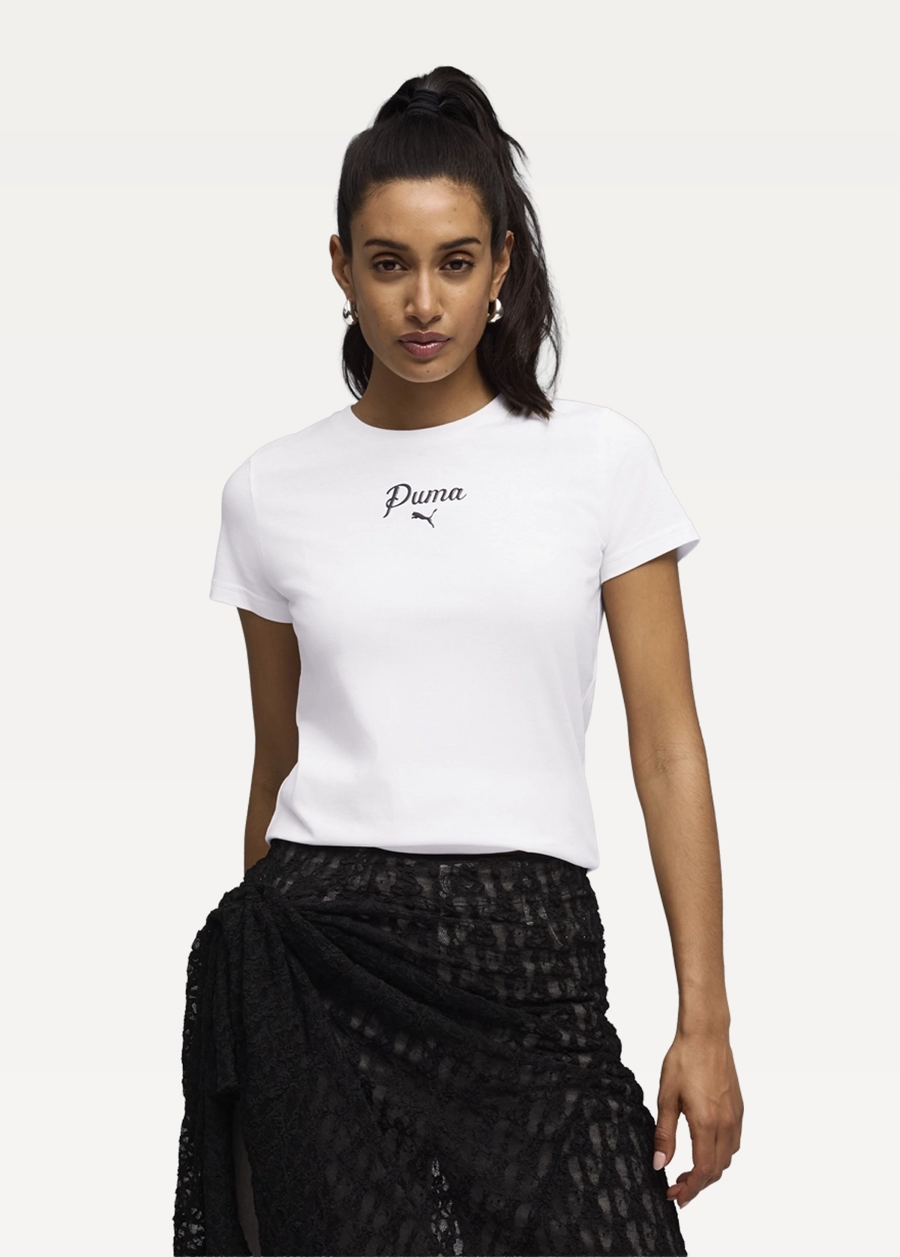 Футболка женская PUMA ESS SCRIPT Tee белого цвета