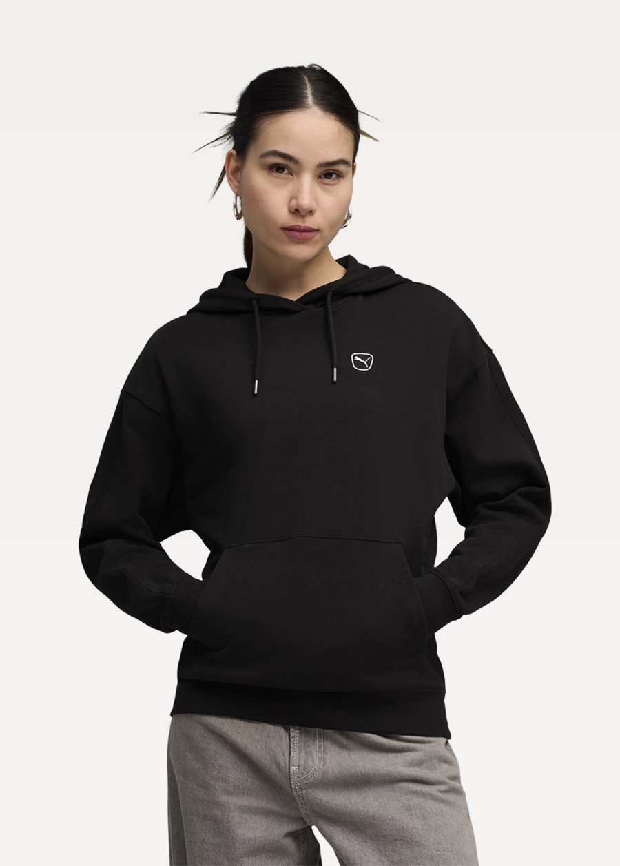 Свитшот женский PUMA ESS ELEVATED Comfort Hoodie черного цвета