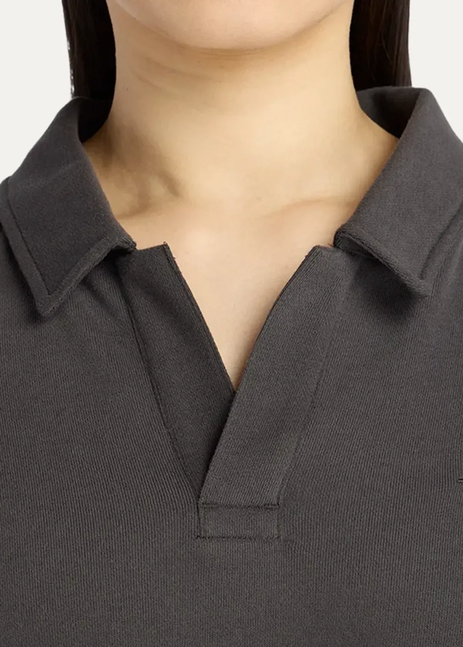 Футболка жіноча New Balance Coastal Fleece Oversized Polo графітового кольору
