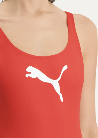 Спортивный купальник женский PUMA SWIM WOMEN SWIMSUIT 1P красного цвета