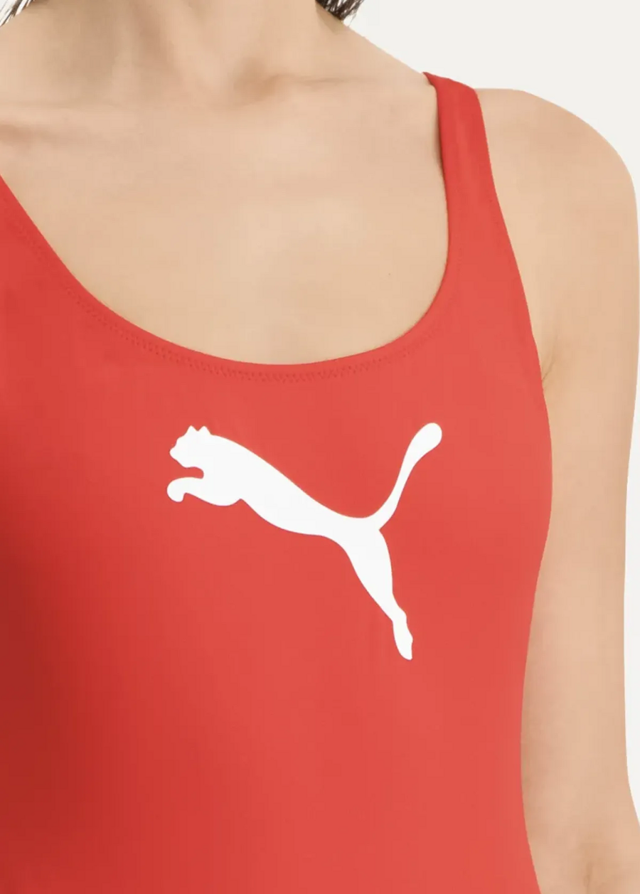 Спортивный купальник женский PUMA SWIM WOMEN SWIMSUIT 1P красного цвета