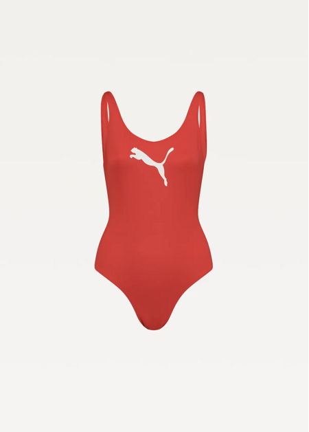 Спортивный купальник женский PUMA SWIM WOMEN SWIMSUIT 1P красного цвета