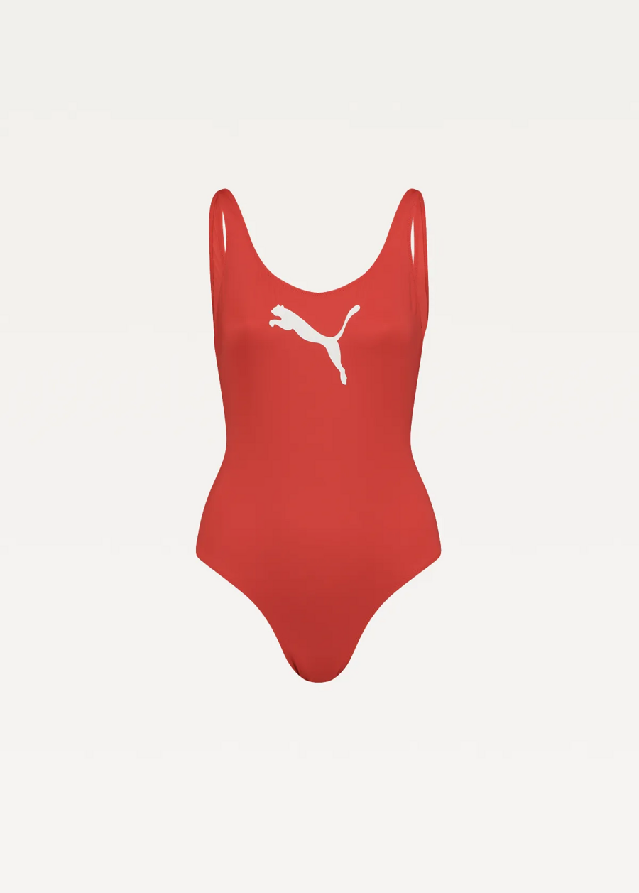 Спортивный купальник женский PUMA SWIM WOMEN SWIMSUIT 1P красного цвета