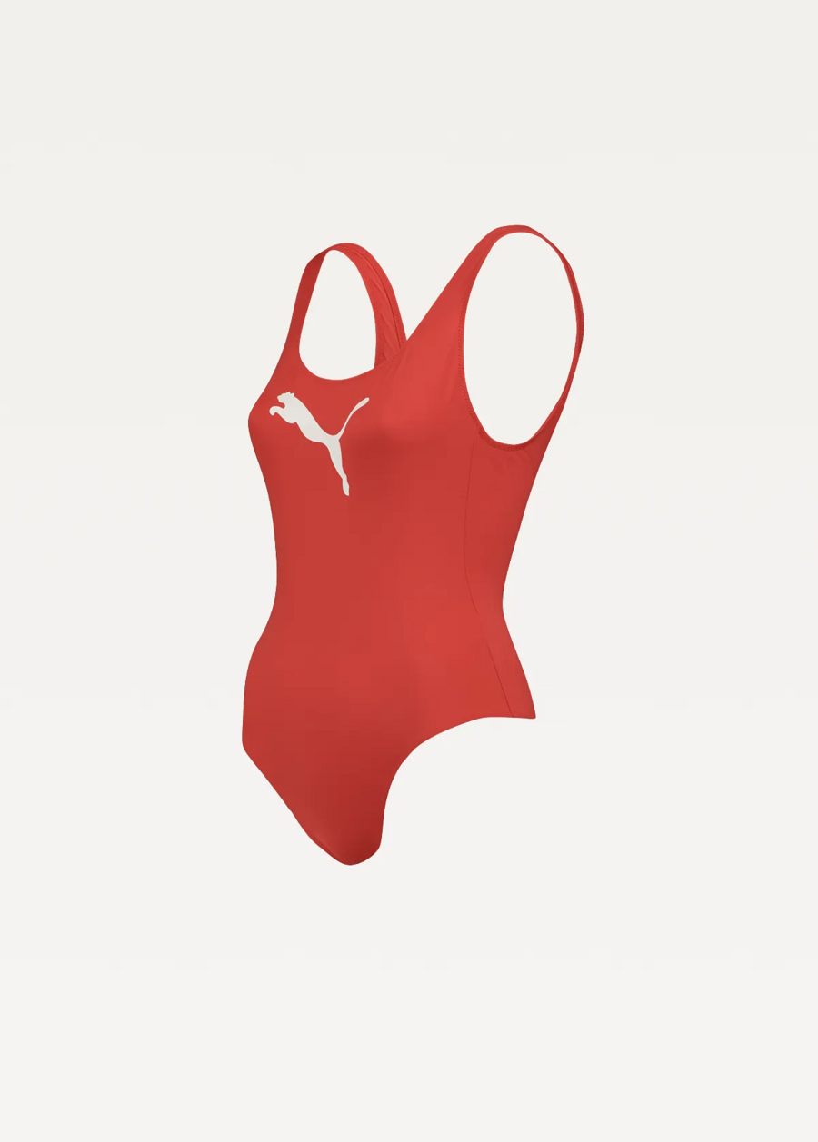 Спортивный купальник женский PUMA SWIM WOMEN SWIMSUIT 1P красного цвета