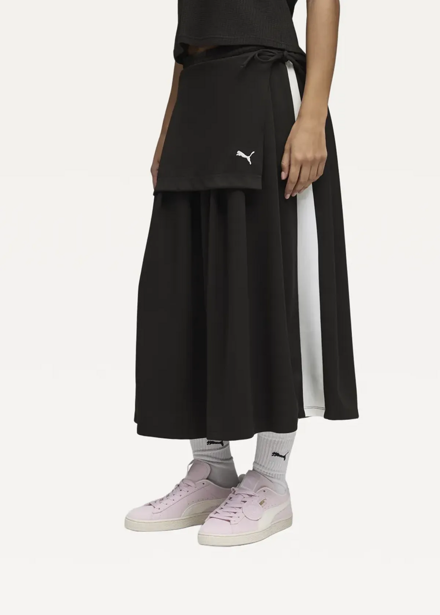 Юбка спортивная женская PUMA T7 Midi Pleated Skirt черного цвета