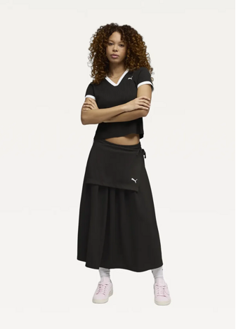 Юбка спортивная женская PUMA T7 Midi Pleated Skirt черного цвета