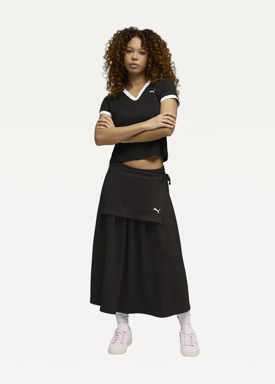 Юбка спортивная женская PUMA T7 Midi Pleated Skirt черного цвета