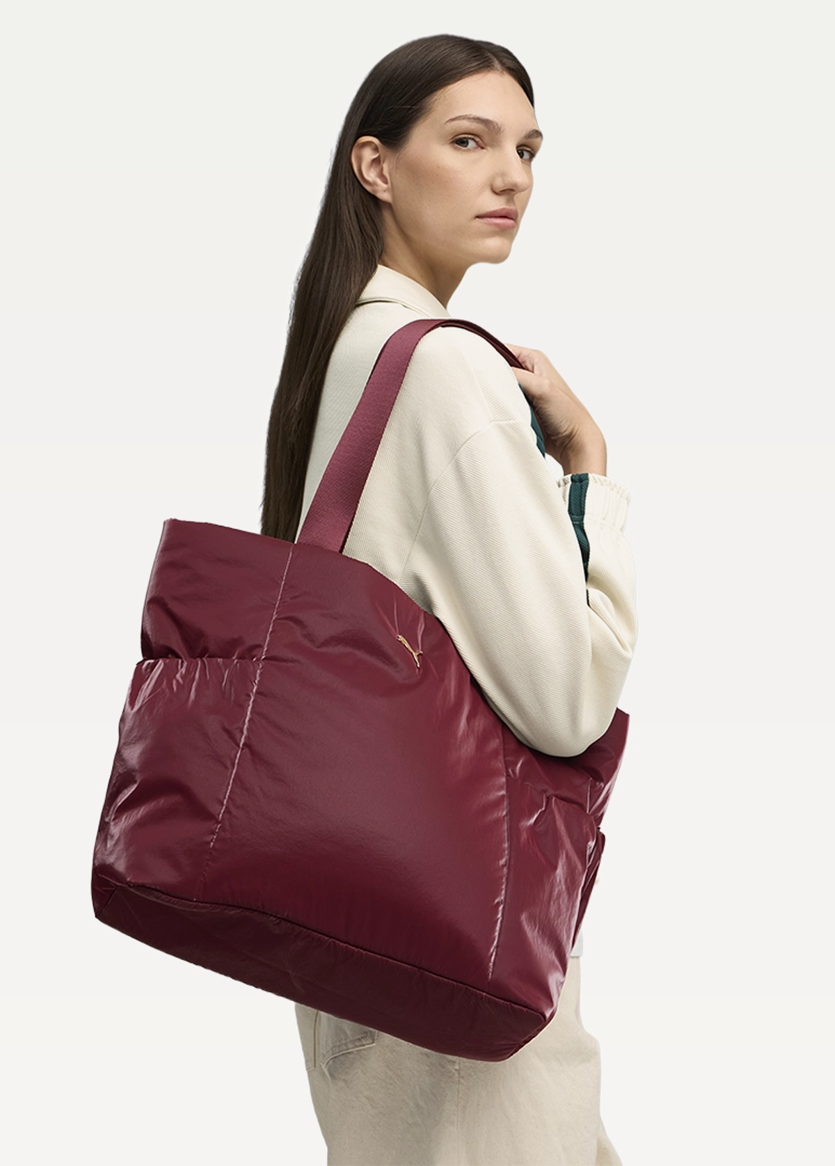 Сумка-шопер женская PUMA UP Shopper Ruby Shimmer-metallic gold logo