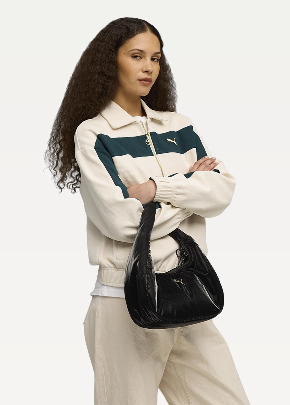 Сумка жіноча PUMA UP Hobo Bag чорного кольору-metallic gold logo