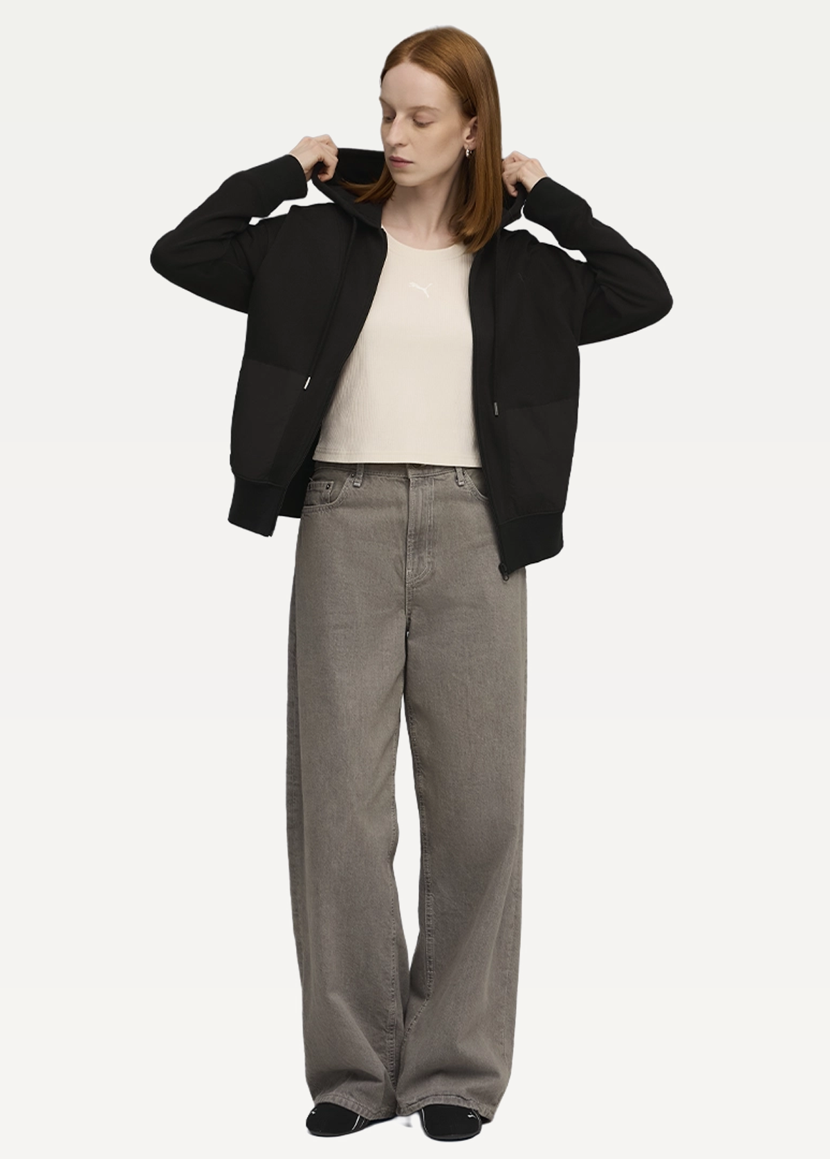 Худі жіноче PUMA HER Relaxed Full-Zip Hoodie чорного кольору