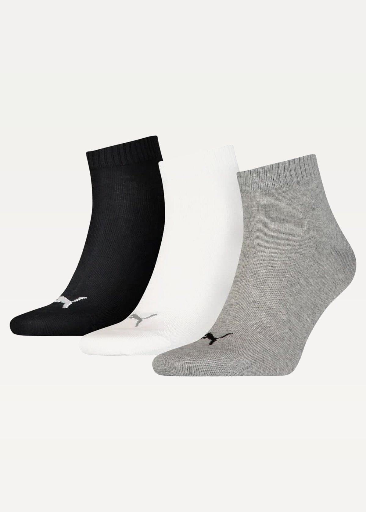 Шкарпетки чоловічі-жіночі Puma Unisex Quarter Plain 3 пари чорного, білого, сірого кольору