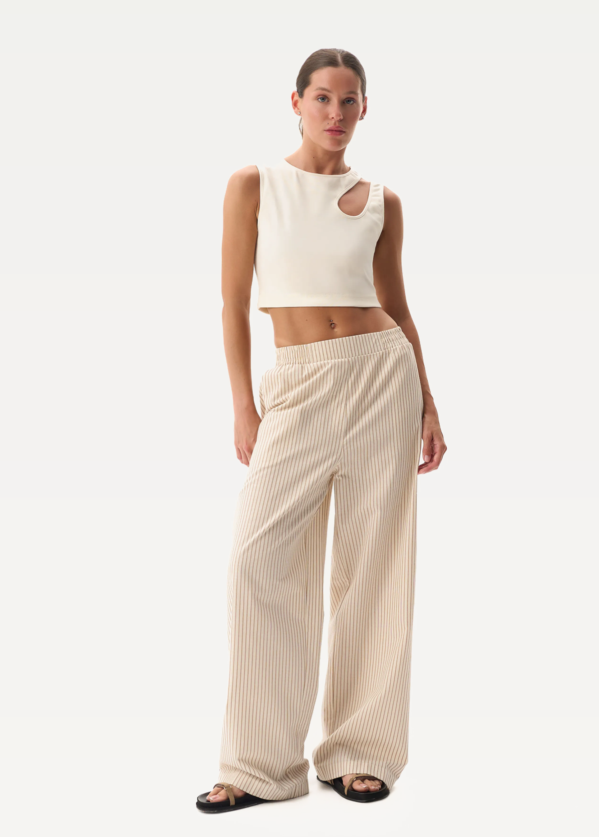 Штани FRND FOR FRIENDS Fancy Pants Strip жіночі бежевого кольору