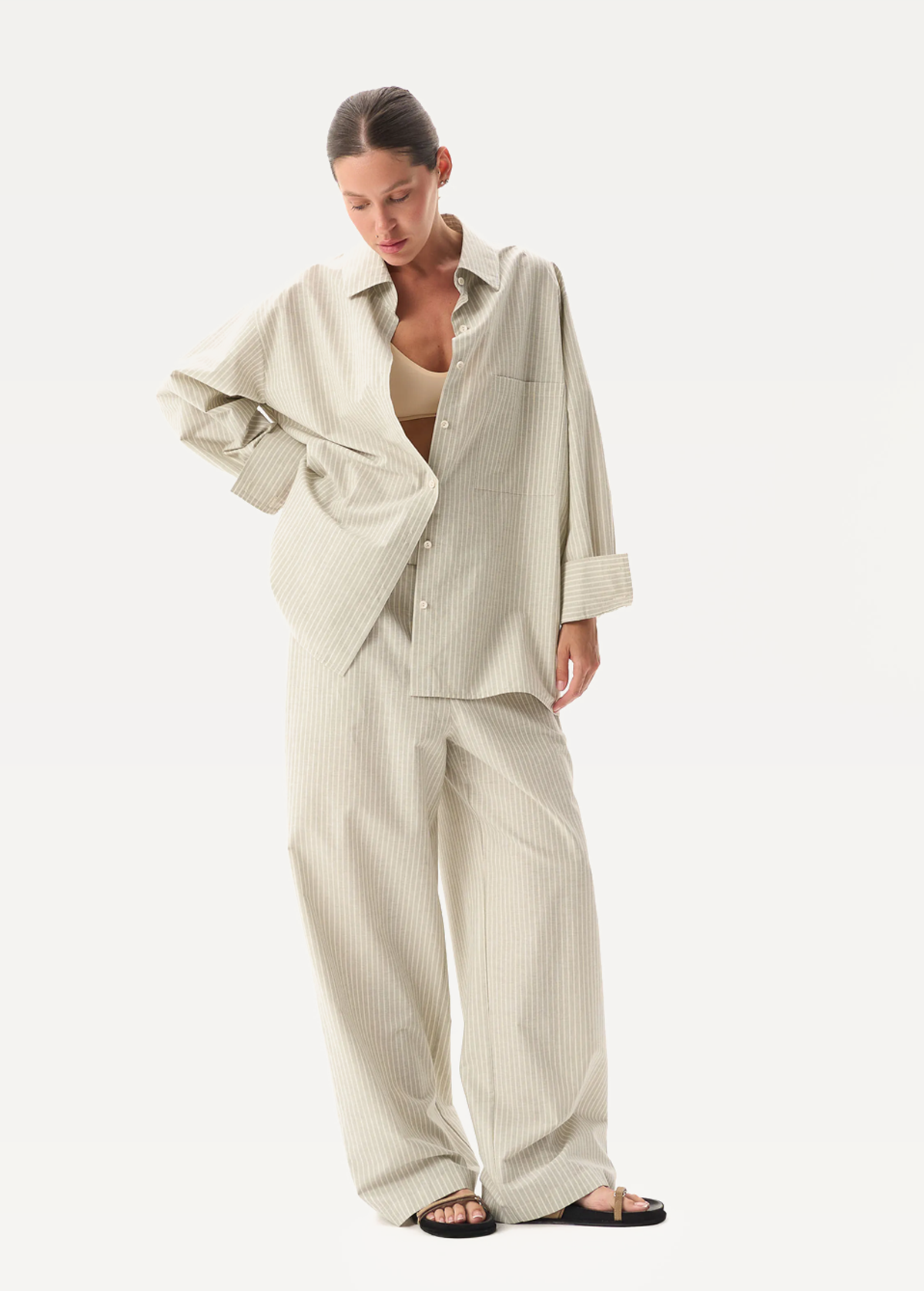 Штаны FRND FOR FRIENDS Fancy Pants Strip женские оливкового цвета