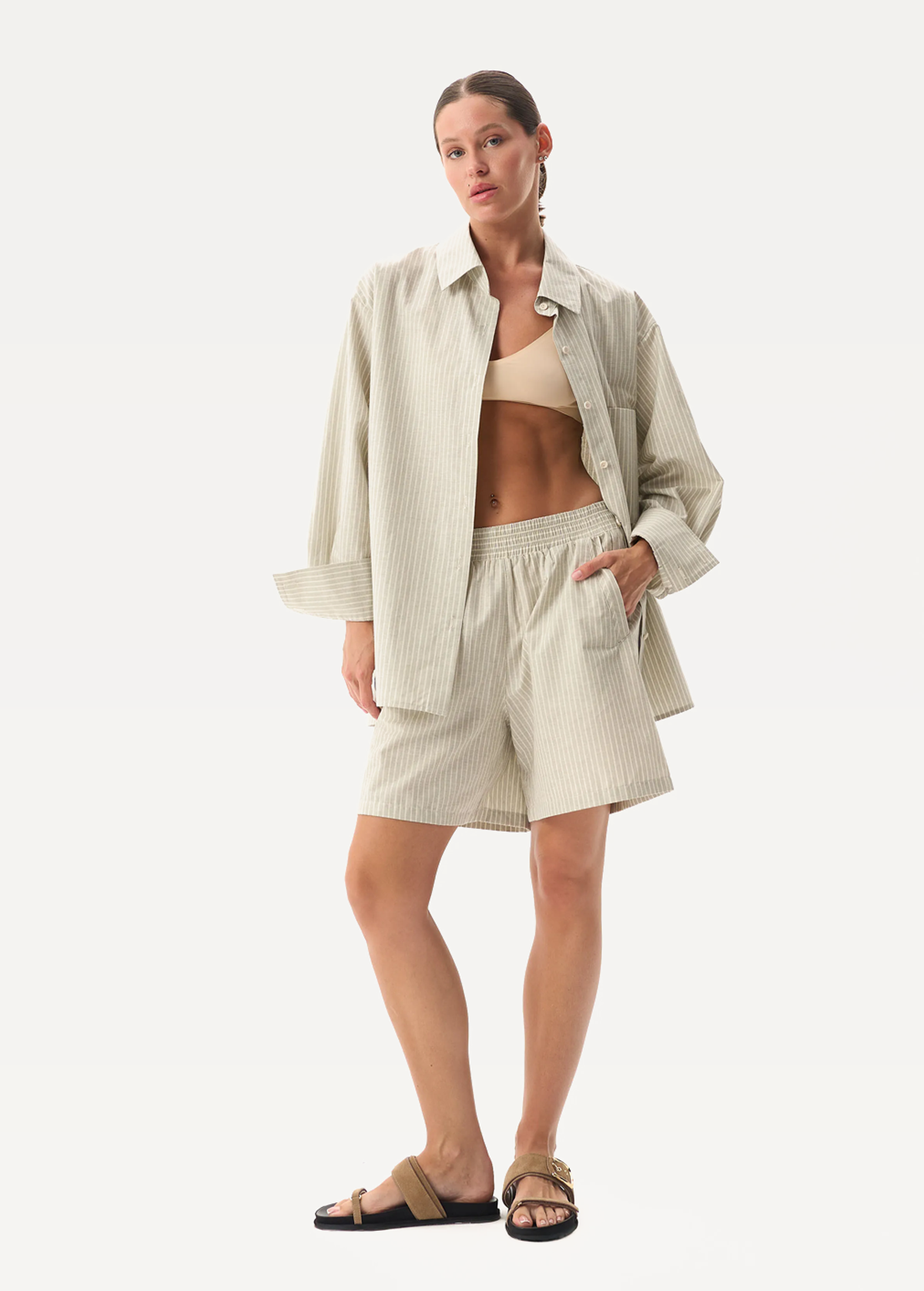 Шорти FRND FOR FRIENDS Fancy Shorts Strip жіночі оливкового кольору