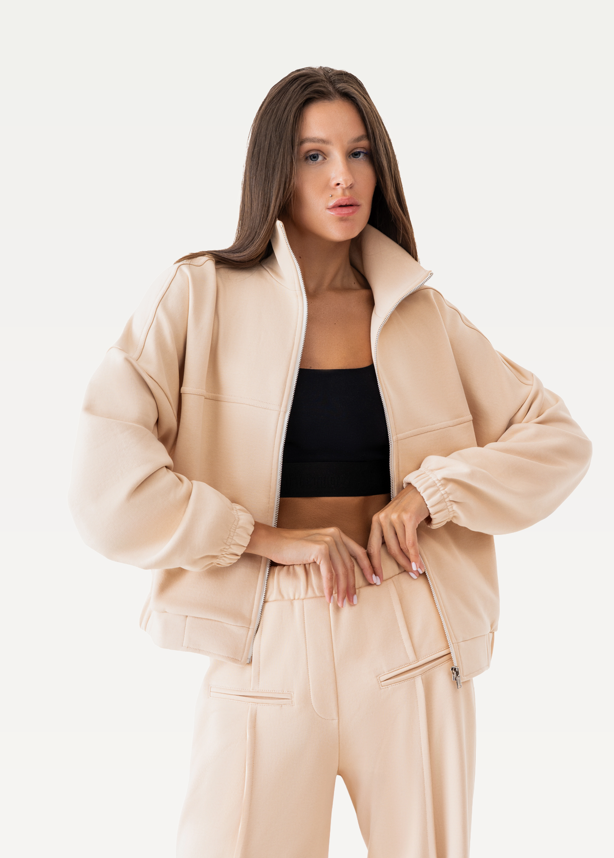 Світшот на блискавці жіночий FRND FOR FRIENDS Stage бежевого кольору