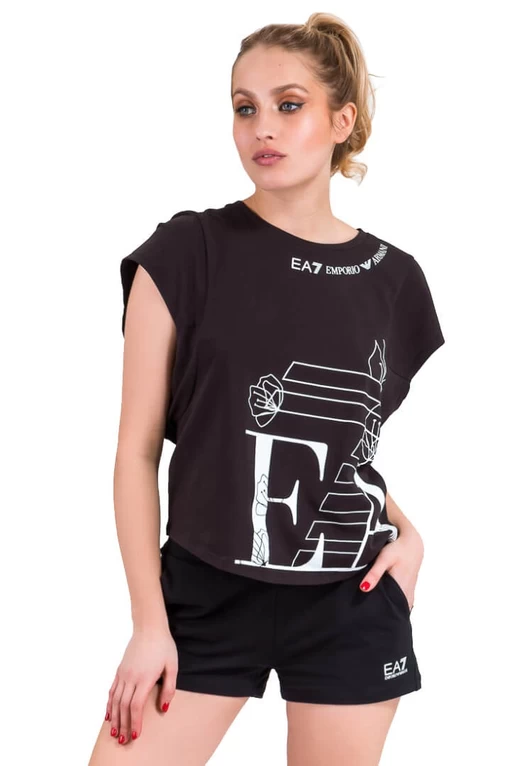 Футболка женская из джерси EA7 Emporio Armani черного цвета