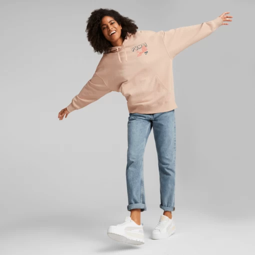 Худі жіноче Puma Downtown Oversized Hoodie пудрового кольору 53716547