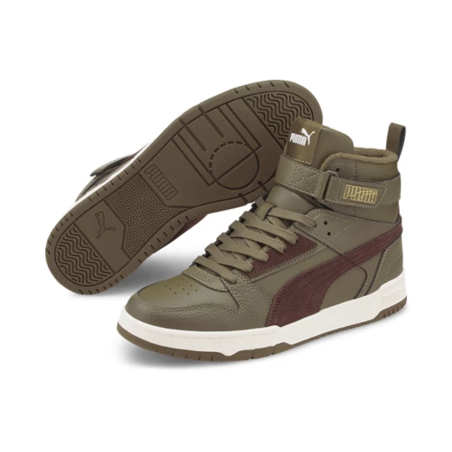 Высокие кроссовки мужские-женские Puma RBD Game WTR темно-оливкового цвета