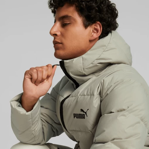 Пальто мужское Puma Long Down Coat светло-серого цвета