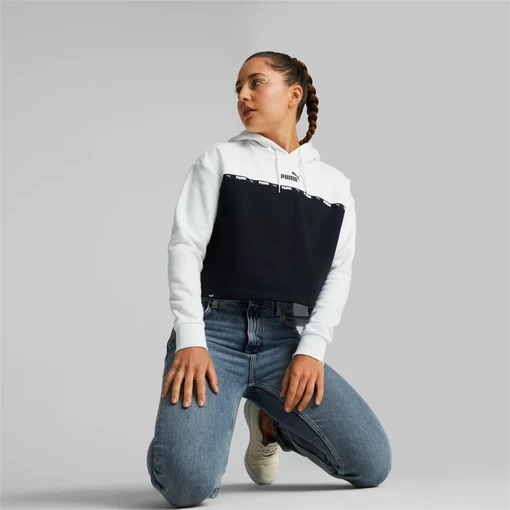 Худи женское Puma Power Tape Hoodie бело-черного цвета