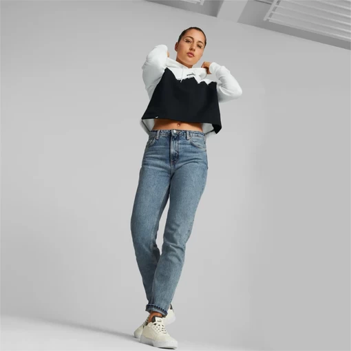 Худи женское Puma Power Tape Hoodie бело-черного цвета