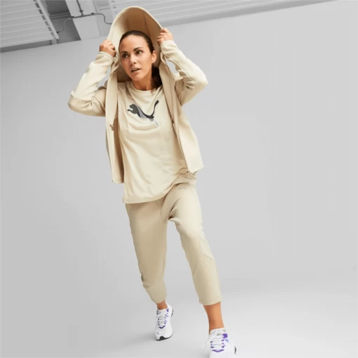 Толстовка женская Puma EVOSTRIPE Full-Zip Hoodie бежевого цвета