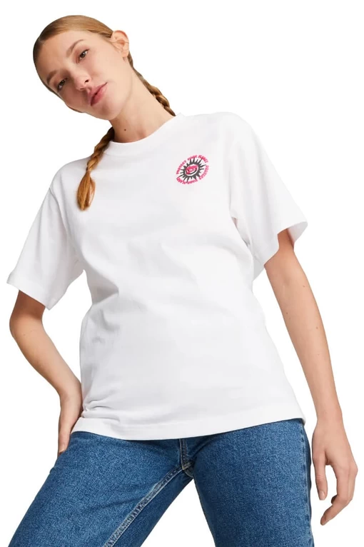 Футболка женская Puma DOWNTOWN Relaxed Graphic Tee белого цвета