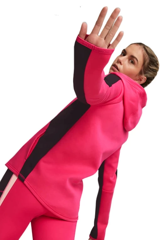 Худи женское Puma EVOSTRIPE Full-Zip Hoodie малинового цвета