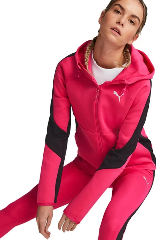 Худи женское Puma EVOSTRIPE Full-Zip Hoodie малинового цвета
