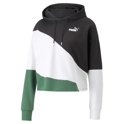 Худи женское Puma POWER Cat Hoodie черно-бело-зеленого цвета