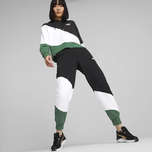 Худи женское Puma POWER Cat Hoodie черно-бело-зеленого цвета