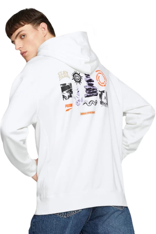 Худи мужское Puma DOWNTOWN Graphic Hoodie белого цвета