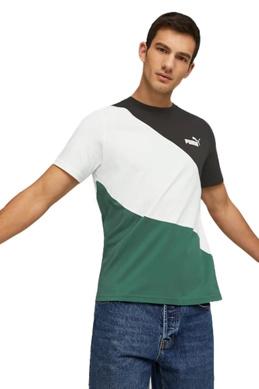 Футболка чоловіча Puma POWER Cat Tee чорно-біло-зеленого кольору