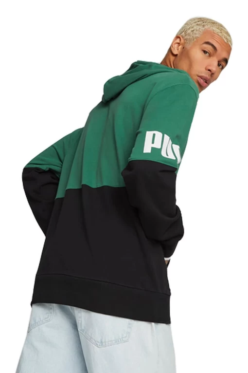 Толстовка чоловіча Puma POWER Colorblock Hoodie зелено-чорного кольору