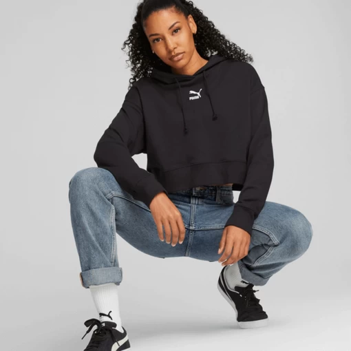 Худі жіноче Puma CLASSICS Cropped Hoodie чорного кольору