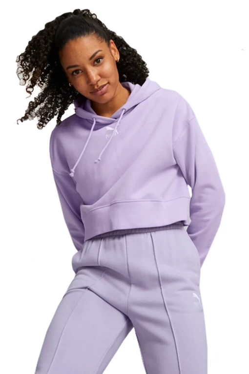 Худи женское Puma CLASSICS Cropped Hoodie сиреневого цвета