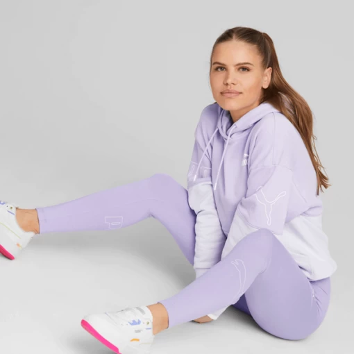Леггинсы женские Puma POWER Colorblock Tights сиреневого цвета