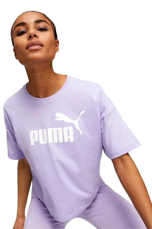 Футболка женская Puma ESS Cropped Logo Tee сиреневого цвета