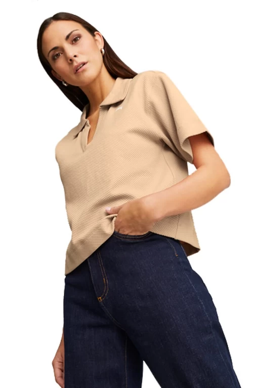 Футболка женская Puma HER Polo Tee светло-коричневого цвета