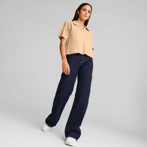 Футболка женская Puma HER Polo Tee светло-коричневого цвета