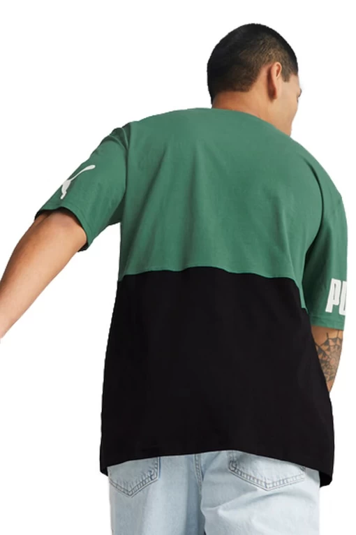 Футболка мужская Puma POWER Colorblock Tee зелено-черного цвета