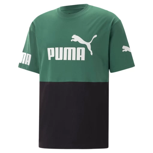 Футболка мужская Puma POWER Colorblock Tee зелено-черного цвета