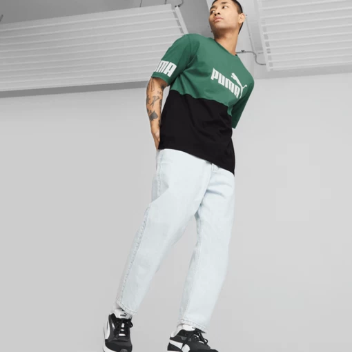 Футболка мужская Puma POWER Colorblock Tee зелено-черного цвета